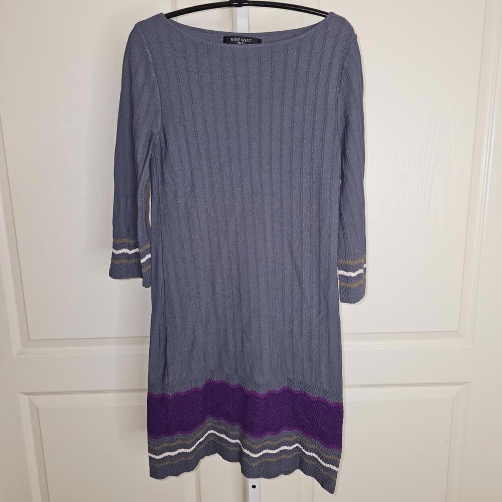 Nine West Women's Ribbed Knit Dress with Color Block Hem